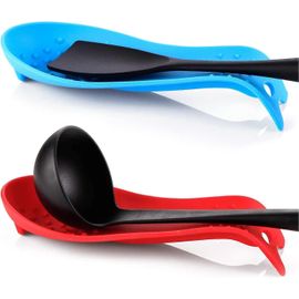 Porte-Cuillère En Silicone,Porte-Batterie De Cuisine (2 Pièces,Rouge Et Bleu)