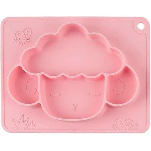 Assiettes Divisées En Silicone Pour Tout-Petits - Assiette En Forme D'agneau Amusante Avec Napperon Intégré Pour Les Tout-Petits - Tapis D'alimentation Pour Bébés Garçons Filles (Rose)