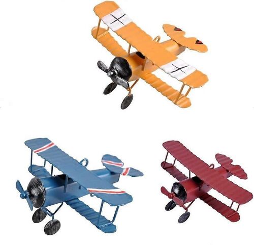 Lot 3 Avions Vintage Métal - Modèles Réduits Rétro Collection - Biplan Et Planeur Décoratifs