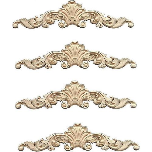 4 Pièces Moulure Décorative Ornement En Bois Bois Sculpté Décoratif En Bois Long Sculpté Onlay Applique