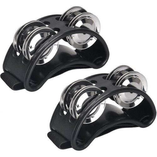 2pcs Tambourin À Pied,Tambourin À Pied À Percussion Avec Jingles En Acier Et Sangle Réglable,Instrument De Tambour
