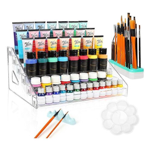 Boîte De Rangement De Peinture Acrylique À 6 Couches Avec Porte-Pinceau