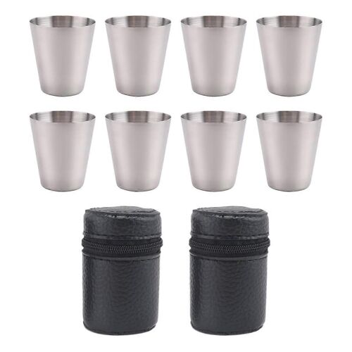 Tasse En Verre En Acier Inoxydable De 30 Ml Avec Sac De Couverture En Cuir Pour Bar À La Maison