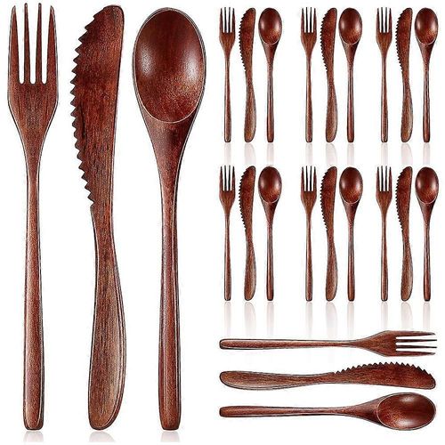 Cuillère En Bois Fourchette Couteau Couverts Ensemble De Couverts De Cuisine (24 Pièces)
