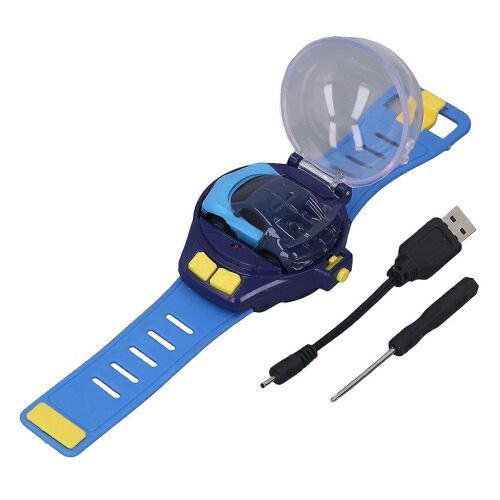 Mini RC voiture montre jouets 2,4 GHz USB charge bataille montre de course jouet poignet voiture de course montre jouet pour garçons et filles bleu