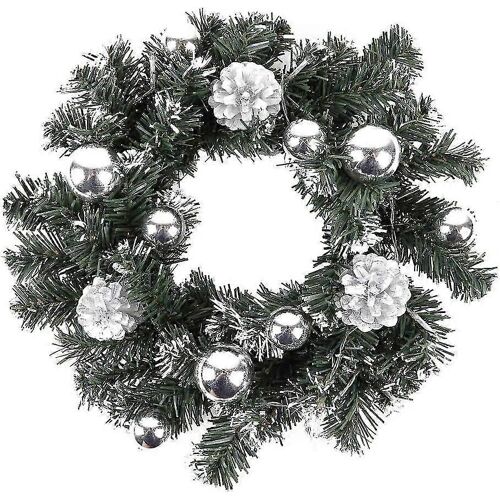 Guirlandes de Noël avec lumières,couronnes de Noël pour porte d'entrée avec guirlande de Noël à piles-30CM-Argent-