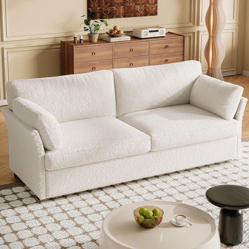 Places Soft Et Confortable Canapé En Teddy Duvet Avec Sac À Ressorts + Mousse Haute Densité Et Coton Moelleux Mobilier De Salon Design Moderne Et Minimaliste Blanc Cassé