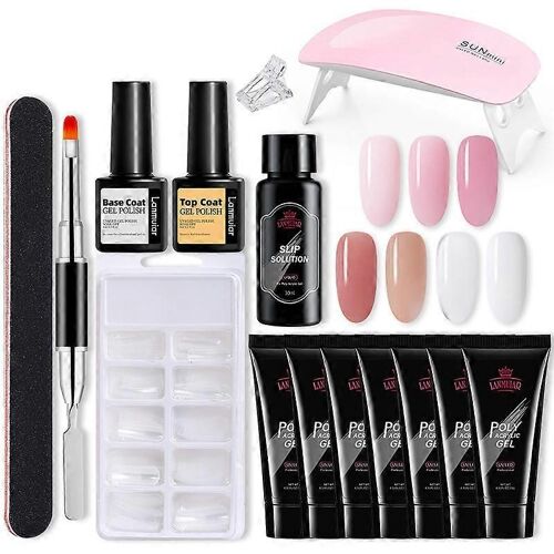 Ongle Ongle Gel Couleur Set Nail Kit Kit Polygel Avec Lampe Uv Design Noir 