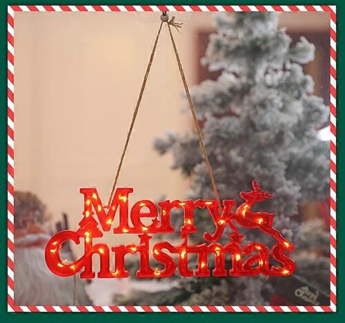 Joyeux Noël LED Fenêtre suspendue Lumière décorative Lettre lumineuse Signe Panneau lumineux pour arbre de Noël Porte murale Cheminée Intérieur Extérieur