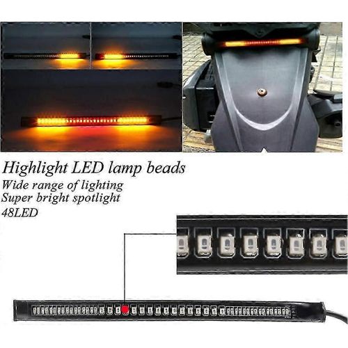 Barre De Feu Arrière De Moto Ultra-Mince 48led 2835 3014smd - Bande Led Flexible Universelle 12v - Plaque De Phare De Moto De Lumière D'assistance Au Freinage À Led (Rouge + A)