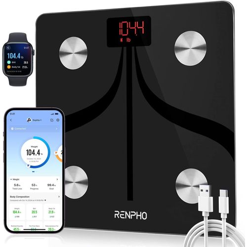 Lbgwp60-Balance Pèse Personne Rechargeable Usb, Balance Connecté Bluetooth Impedancemetre Avec 13 Données Corporelles (Bmi/Muscle/Eau/Graisse Corporelle), 11""X11¿, 400bl/180kg, Noir