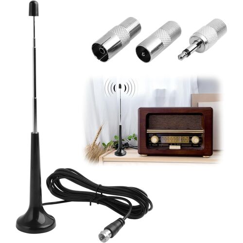 VornixorSarlshop-Antenne Radio FM/Dab Télescopique Intérieure avec Base Magnétique et Câble d'Extension de 3m, Compatible pour Tuner Radio Portable et Récepteurs Hi-FI, Inclut Adaptateurs pour Divers