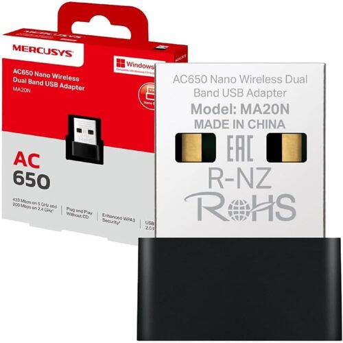 MEVRONISSHOP-MA20N TP-Link Clé WiFi AC650Mbps, Clé WiFi pour PC, Taille Nanométrique, Adaptateur Clé USB WiFi, Carte WiFi pour PC, Dongle WiFi Bi-Bande, Compatible avec Windows 11/10