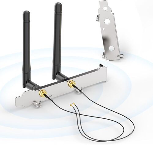 Bin Antenne WiFi 2,4 GHz 5,8 GHz 3dBi MIMO RP-SMA Mâle + Câble 25cm de Presa Micro Coassiale 0.25m + Support de Slot PCIe pour Carte Réseau Sans Fil Intel M.2 NGFF Adaptateur Routeur WiFi Laptop PC