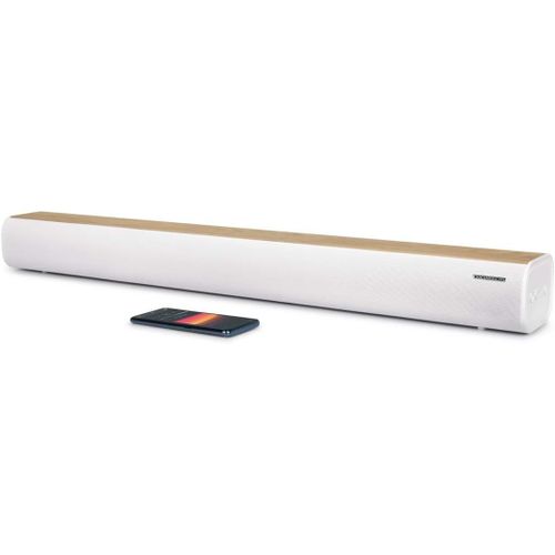 SUBZONAL-Barre de Son Bluetooth 5.0 200W ¿ Design Blanc & Bois ¿ USB, Optique, AUX, Fixation Murale ¿ 86 cm- télécommande- SB401BT