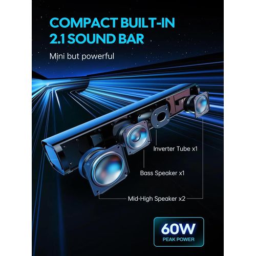 SUBZONAL-Barre de Son pour TV PC Gaming Mini 60 W 2,1 CH Caisson de Basses intégré Ordinateur avec Audio numérique USB / BT5.4 / Optique/AUX Voice Enhance 3 EQ Compatible Console de Jeu 40 cm