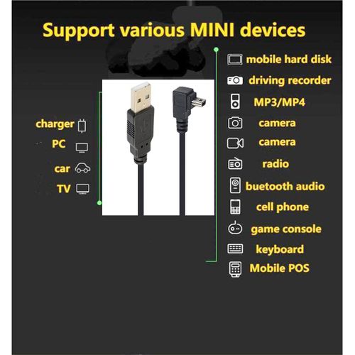 Câble Mini Usb D'Angle 90 Degrés Mini 5 Broches Usb B Mâle À Usb 2.0 Mâle Fil D'Extension De Synchronisation De Données Pour Gps Caméra Angle Vers Le Bas Noir 4,9 Pieds