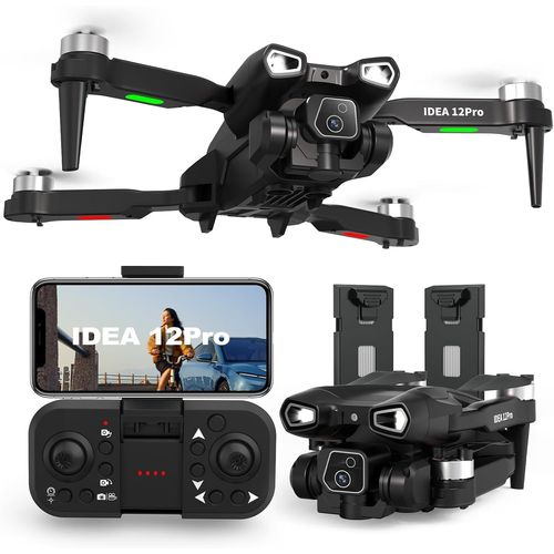 Letnerny-12pro Drones Avec Caméra Moteur Brushless Drone Pour Débutants Et Adultes 5g Wifi Fpv Rc Pliable Quadcopter 135° Ajustable Motorisé Caméras 4k Maintien De L'altitude 2 Batteries 30 Minutes