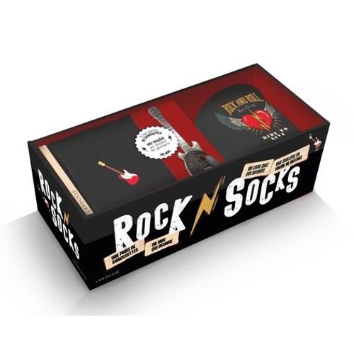 Rock & Socks ! - Coffret Avec 1 Mug En Céramique, 1 Cuillère En Forme De Guitare Électrique, 1 Paire De Chaussettes Et 1 Livret De 100 Questions Sur Les Groupes De Rock Mythiques