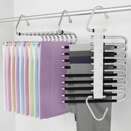 MAAS-Lot de 2 cintres à 9 niveaux - Pliable - Multifonctions - En forme de S - Avec crochets pour pantalons, écharpes, jeans - Noir - Avec 10 clips