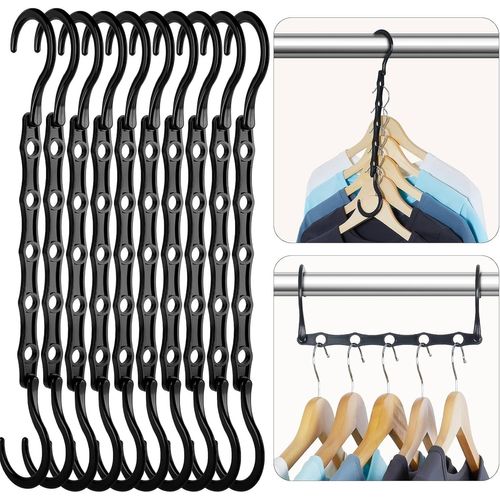 ASFASFq-Lot de 10 Cintres Magiques Organisateur de Cintre Garde-Robe Rangement pour Vêtements Gain de Place dans Les Placard Noir