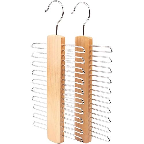 Cravates Bois Cintre,2 Pièces Cintres Porte-Cravates Porte Cravates Porte Avec 20 Étagères Pour Ceinture,Écharpe,Rangement De Cravates Krawattenhalter