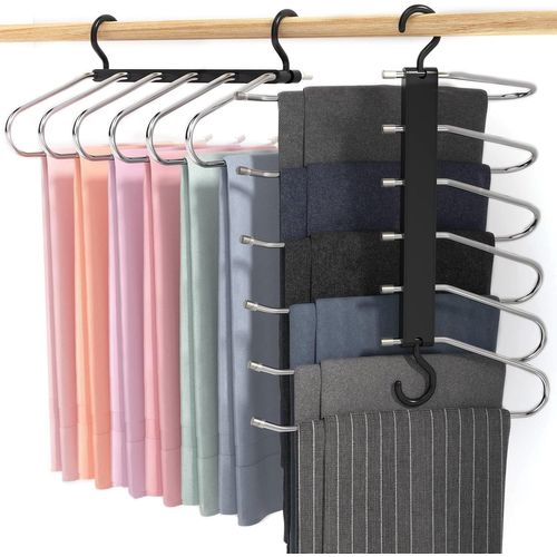 Maas-Lot De 2 Cintre Pour Pantalons, 6 En 1 Cintre Pantalon De Armoire Gain De Place, Antidérapant Pliable Cintres Porte-Pantalons, Pour Pantalons, Soutien-Gorge, Jupe, Écharpes Et Cravates