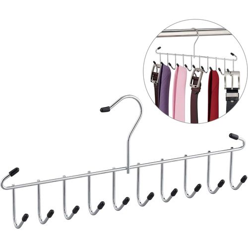 Maas-Relaxdays Porte-Ceintures Cintre Cravates,Ceintures, Foulard, Métal, Peu Encombrant, Pour Armoire,12 Crochets, Argenté