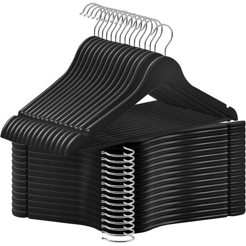 Letnerny-Lot De 30 Cintres En Bois, Robustes Et Lisses, Cintre En Bois Pour Votre Armoire, Crochet Pivotant 360°, Découpes Au Niveau Des Épaules, Antidérapantes,Noir,Awy0330b