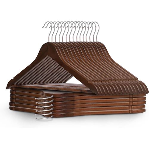 Letnerny-Lot De 20 Cintres En Bois Robuste Avec Crochet Rotatif À 360 Degrés, Barre Ronde Pour Pantalon Et Encoches D'épaule ¿ Durable ¿ Économ Ur D'espace Pour Garde-Robe ¿ Convient Pour Manteaux,