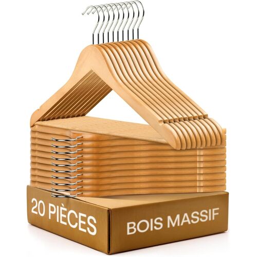 Jexnovashop-Lot De 20 Cintres Bois - Cintre En Bois Adulte Avec Barre Et Crochet Rotatif À 360° - Cintres En Bois Pour Chemises Et Porte-Manteau
