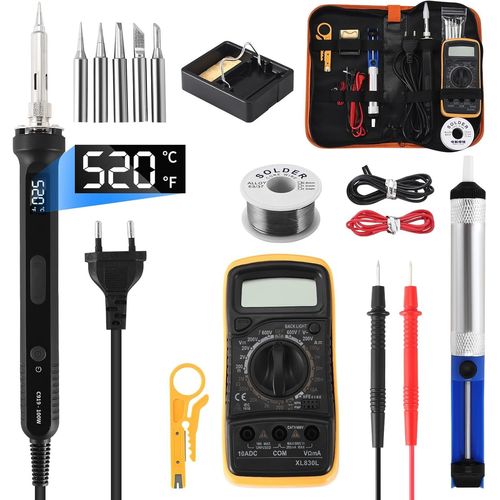 LETNERNY-Fer À Souder Kit, Kit De Soudage À Température Réglable Led 100 W, Station De Soudage Électrique Avec 5 Conseils De Soudage, Pompe À Dessouder, Multimètre Numérique Pour Le Soudage Et La Rép