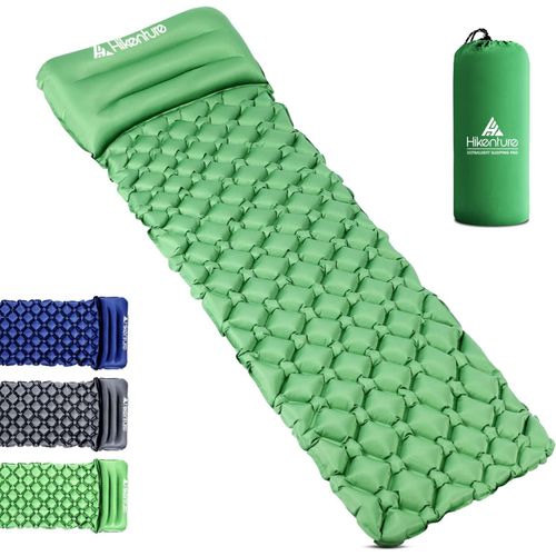 LETNERNY-Matelas Gonflable De Couchage Par - Matelas Pour Camping - Compact Et Résistant À L'Humidité - Pour Randonnée, Voyage - Bleu Et Vert, Green With Pillow