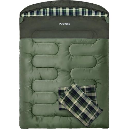 Letnerny-Sac De Couchage Double En Flanelle Pour Adulte Sac De Couchage 2 Personnes Hiver Avec 2 Oreillers Pour Camping Randonnée Voyage Extérieur Intérieur Maison 233 * 157cm