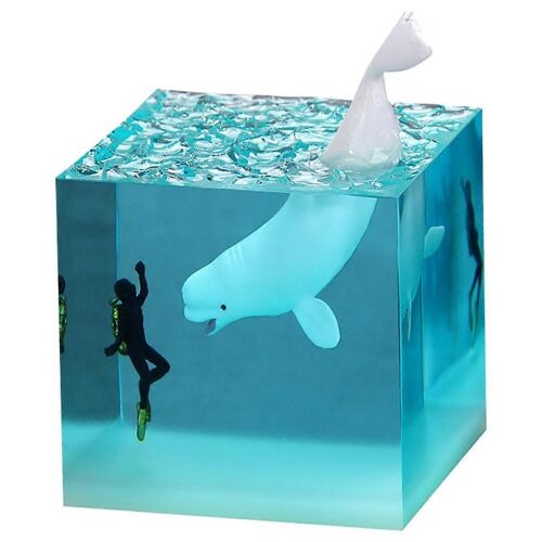 A-Marine Résine Baleine Bosse Baleine Plongeur Cube Ornement Cadeau D'anniversaire