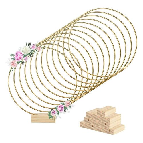 12 pièces 8 pouces anneau floral en métal centre de table bandes 12 supports en bois