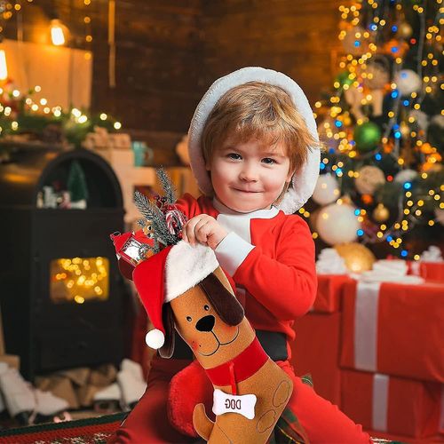 Wabjtam 2 Pièces De Chaussettes De Noël Pour Chien Brodé De Chaussettes De Noël Pour Chien Décorées De Motifs De Chiens