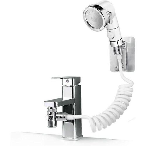 Ensemble de pommeau de douche pour lavabo, douchette à main, tuyau télescopique, idéal pour se laver les cheveux ou nettoyer le lavabo (robinet non inclus) (argent)