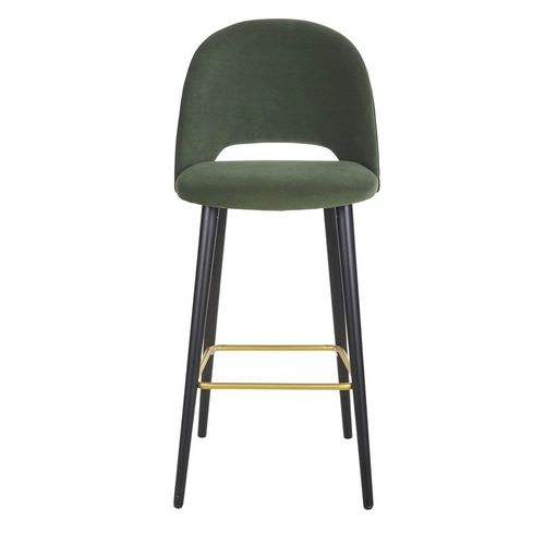 Chaise De Bar En Velours Vert Pieds En Bois De Frêne Massif H82
