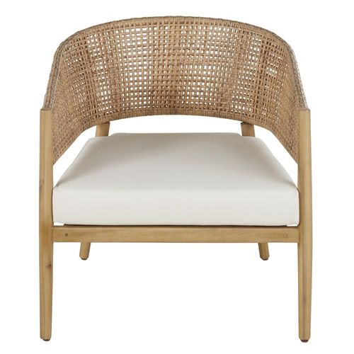 Fauteuil De Jardin Professionnel En Résine Tressée Imitation Rotin Et Coussin Écru En Toile Recyclée