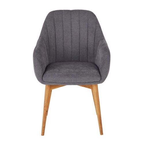 Fauteuil de table gris foncé et pieds en bois de chêne