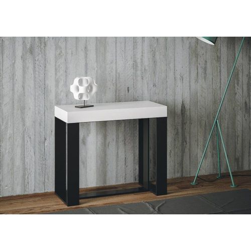 Console Extensible Effet Bois Frêne Blanc 90x40/196 Cm