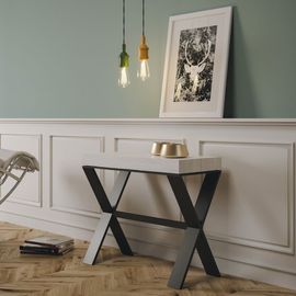 Console Extensible Effet Bois Frêne Blanc 90x40/196 Cm