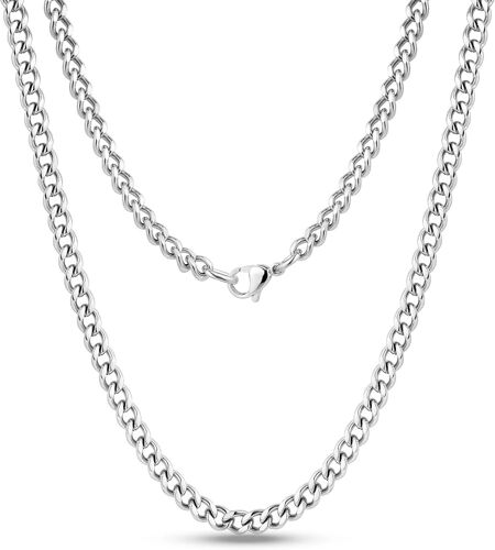 Kal-Collier Chaîne Gourmette Cubaine En Acier Inoxydable Pour Hommes Noir Or Argent 3-15mm Et 14-30 Pouces