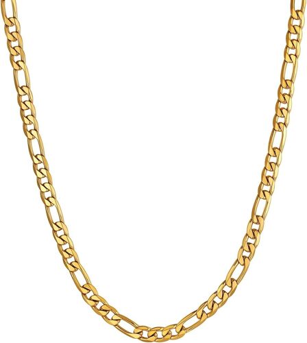 Kal-Chaîne Collier Figaro Pour Homme Femme, Maille Alternée 4mm/6mm/9mm En Acier Inoxydable/Plaqué Or, Longeur De 36cm/46cm/50cm/56cm/61cm/66cm/71cm/76cm