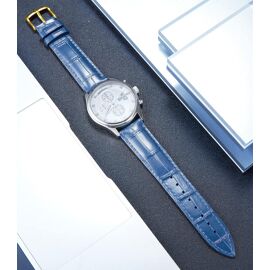 Bracelet Montre Quick-release Cuir Veau Grain Croco Bleu Clair - Watchband Berlin