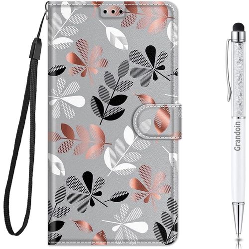 Coque Pour Huawei Y5 2019 / Honor 8s, Mode Cratif Effet Bookstyle Dsign Tui De Protection Housse En Pu Cuir Avec Portefeuille Fermeture Magntique Fentes Pour Cartes (Feuilles)
