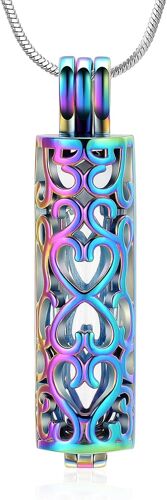 Kal-Collier Avec Pendentif Urne Funéraire Avec Fiole Cylindrique Creuse - Bijou Funéraire Pour Cendres - Pour Homme Et Femme