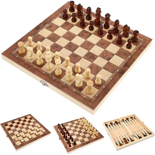 Eryi-Jeu D'échecs, 3 En 1 Jeux Echec En Bois Échecs Dames Jacquet, Pliable Jeu D Echec Pour Enfants Adultes, Portable Échiquier Bois Pour Famille Voyage Party- 29x29cm