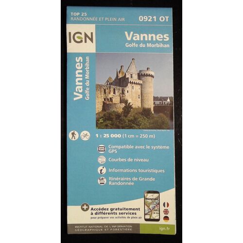 Carte Ign Top 25 Vannes Golfe Du Morbihan Ref : 0921 Ot 1:25000eme Édition Février 2015